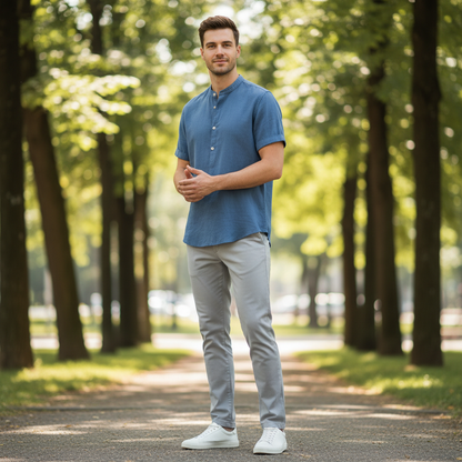 Capri Leinenhemd | Herren Hemd Langarm aus Baumwolle-Leinen