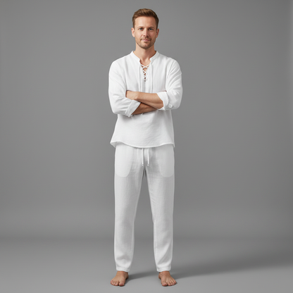 Milo Leinen-Set | Zweiteiliges Herren-Outfit in Weiß