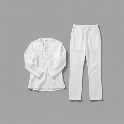 Milo Leinen-Set | Zweiteiliges Herren-Outfit in Weiß