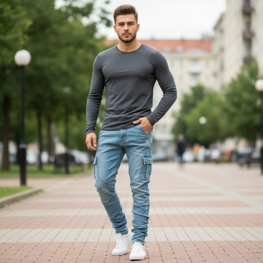 Slim-Fit Cargohose Herren | Stretch-Denim Cargo Hosen