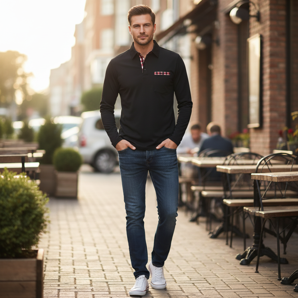 Klassisches Langarm Poloshirt Herren | Bequemes Poloshirt