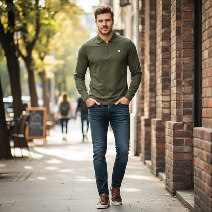 Langarm Poloshirt Herren | Modernes Poloshirt mit Reißverschluss
